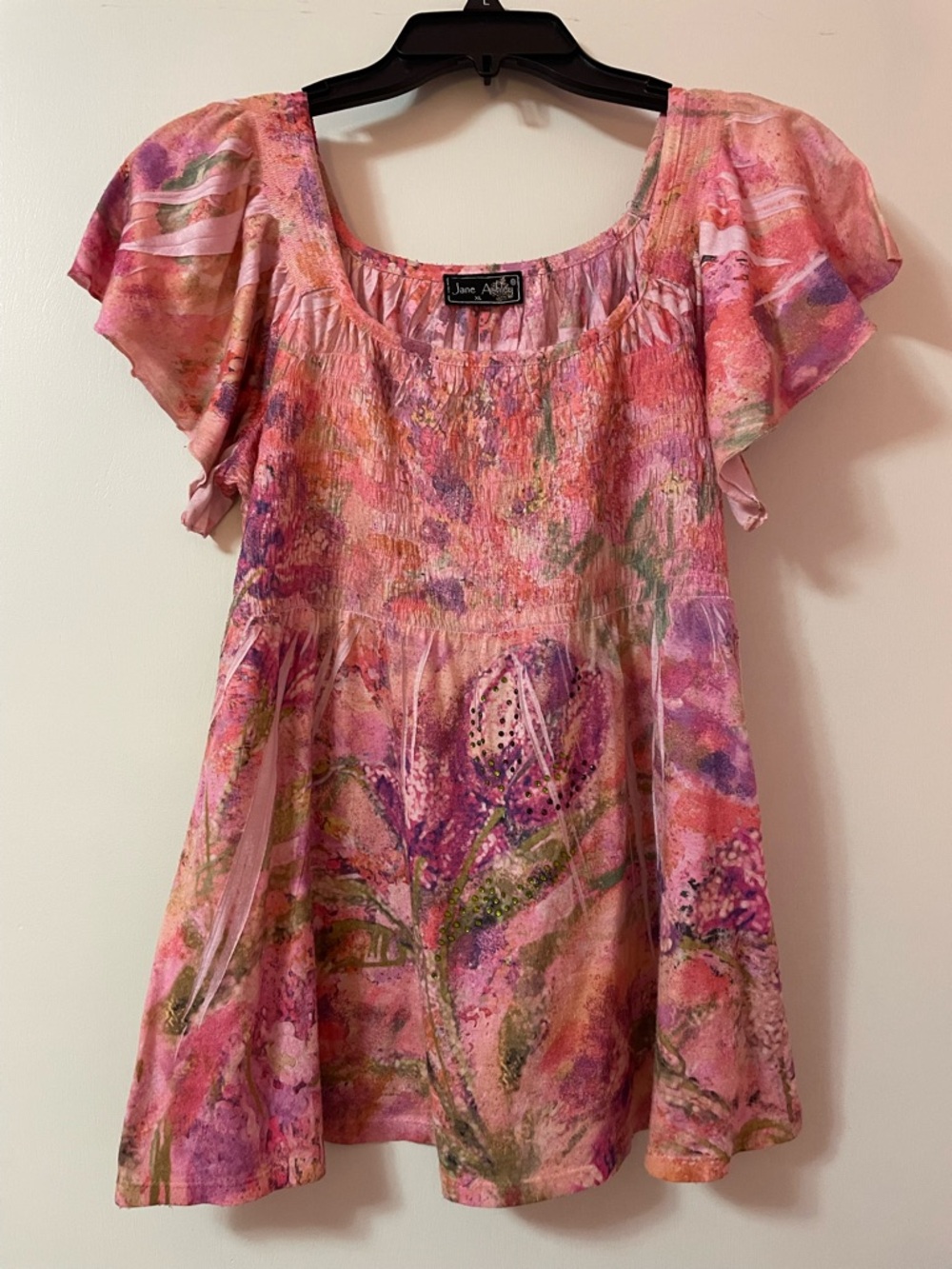 Jane Ashley y2k pink floral babydoll tee